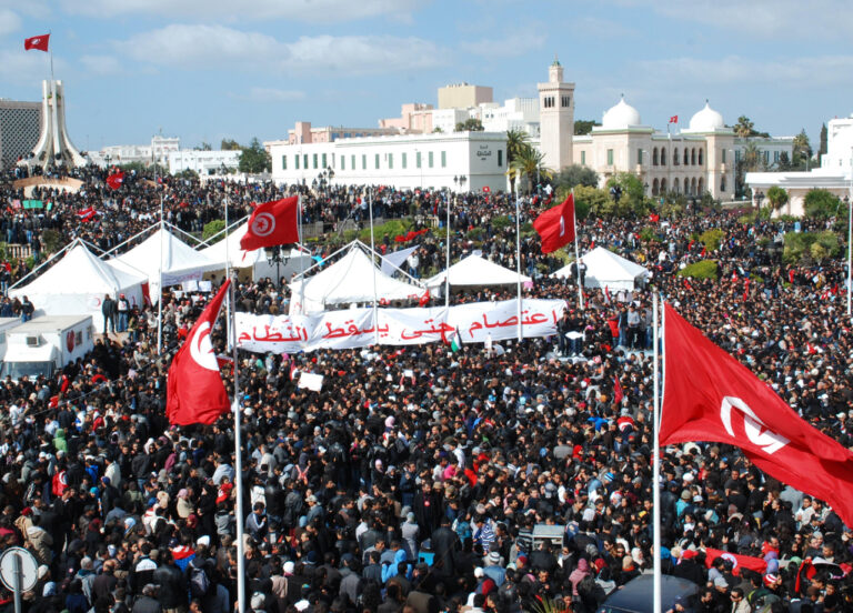 Thousnads of demonstrators gather at the